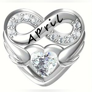 Silver Heart Birthstone Charm For Month of April
